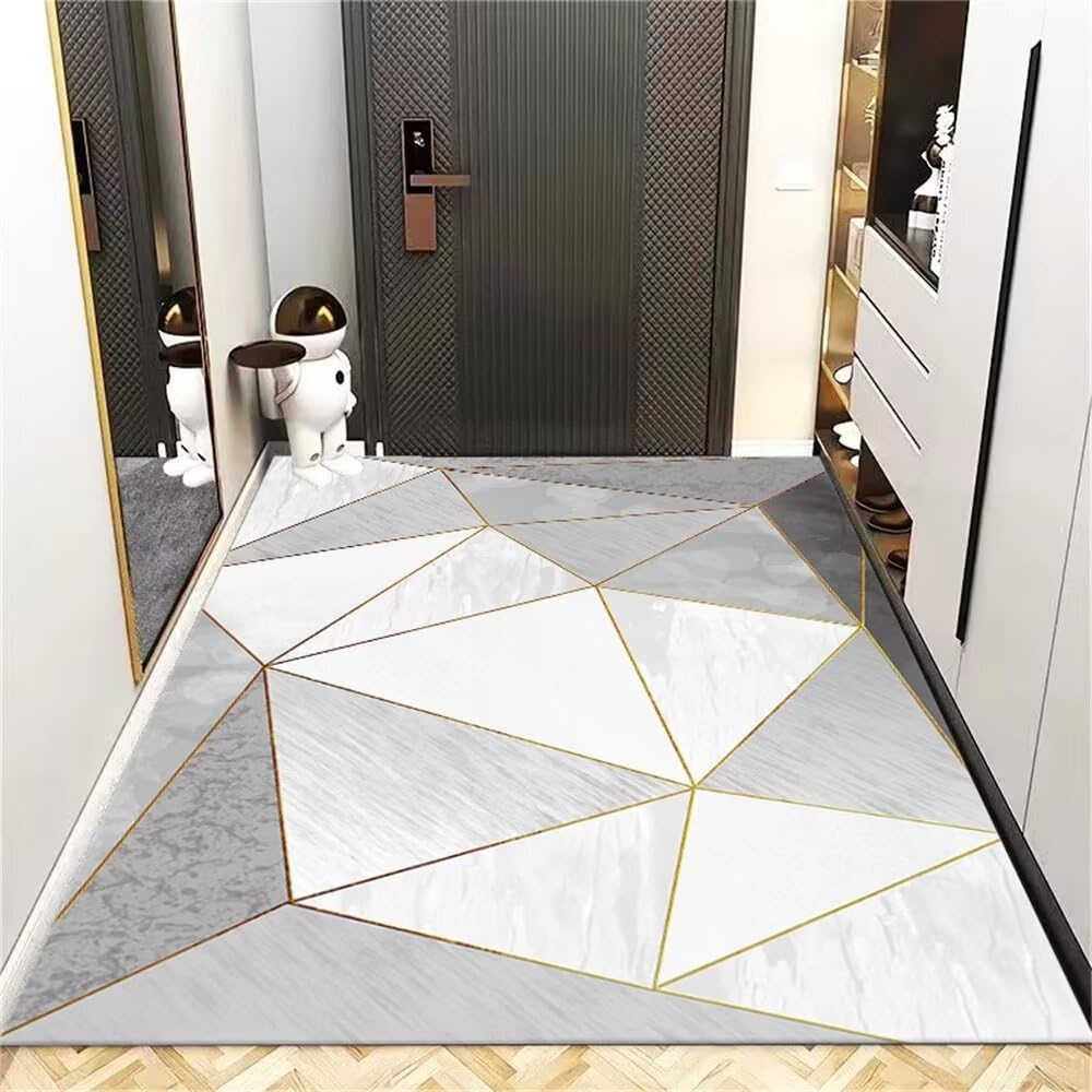 Tapis de chambre gris 100x200cm antidérapant et géométrique pour long couloir