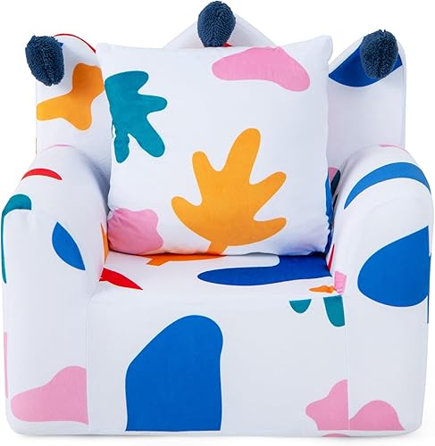 Miniatura 10 de HONEY JOY Sofá para niños pequeños, silla en forma de corona con almohada adicional, cómodos muebles de sala de juegos para niños con funda de