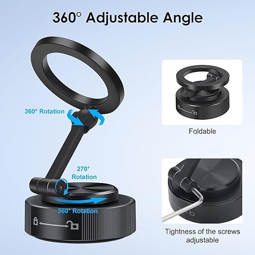 Miniatura 6 de EEEKit Soporte magnético para teléfono al vacío con ventosa, soporte de teléfono de succión ajustable de 360° para automóvil, compatible con iPhone