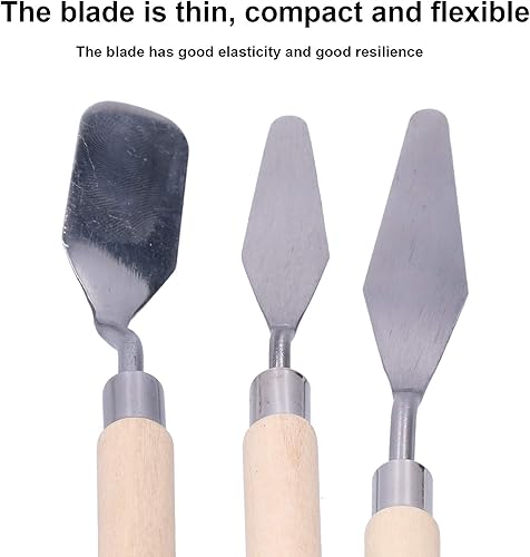 Miniatura 2 de GLOGLOW Juego de cuchillos de paleta, 3 unids mango de madera pintura al óleo raspador cuchillo de paleta mango de madera pintura cuchillo conjunto