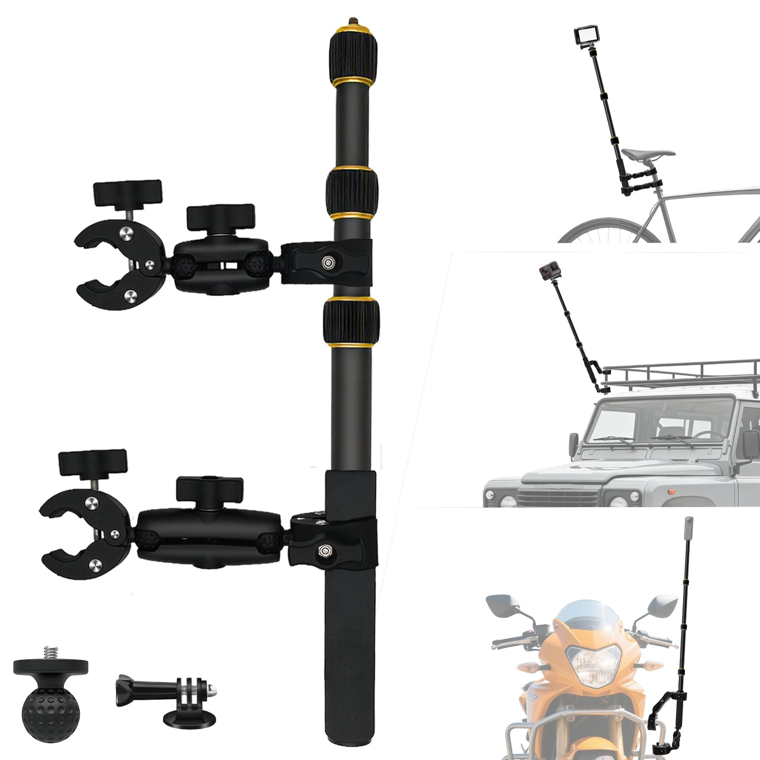 Moto Caméra Support avec 43" Perche Compatible avec Insta360 X5-X (Gold)