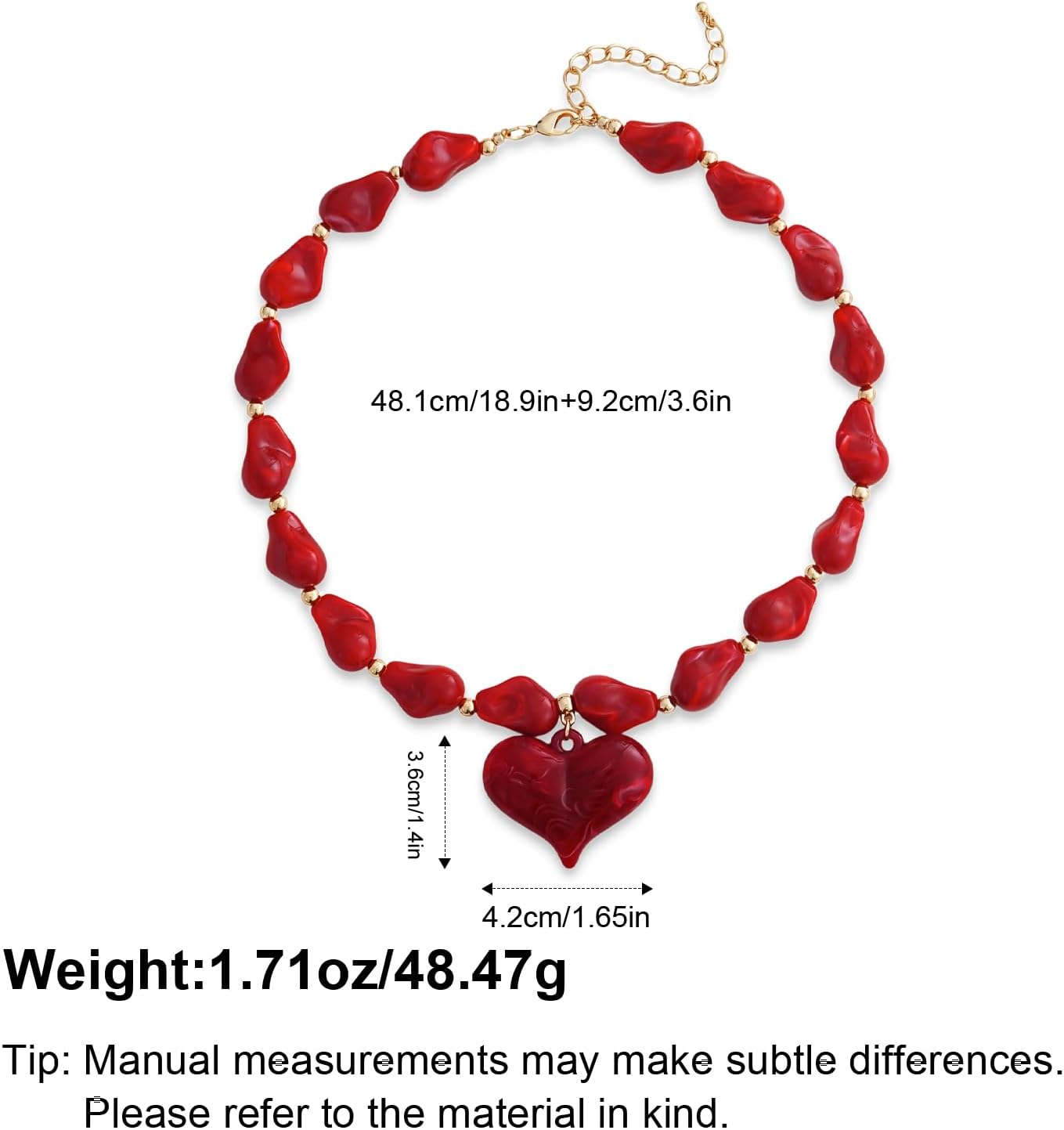YUJIE Chunky Heart Penadnt Necklace for Women- Exaggerated Statement Puff Heart Necklace with Acrylic Beaded Chain - Image 5