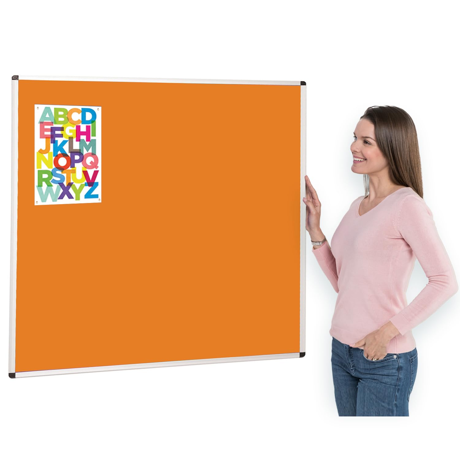 Aluminium Framed Notice Board Orange 120 x120cm | Brightly Coloured Loop Nylon Bulletin Board | Orange | - Ideal for Office, School, Healthcare
