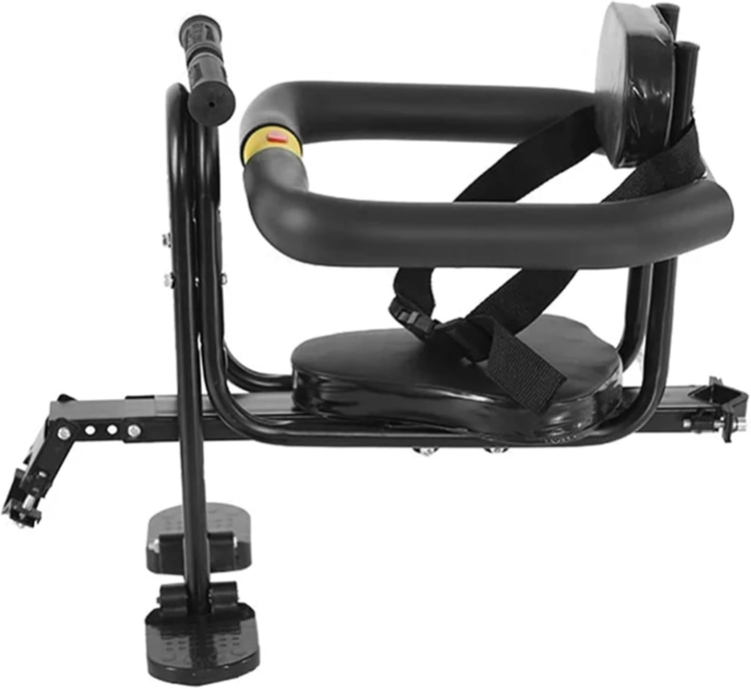 Bike Seat for Kids Front Mounted Child Bike Seat with Back Rest, Foot Pedal, Quick Realease Button ＆ Adjustable Safety Belt for Kids, Soft Seats