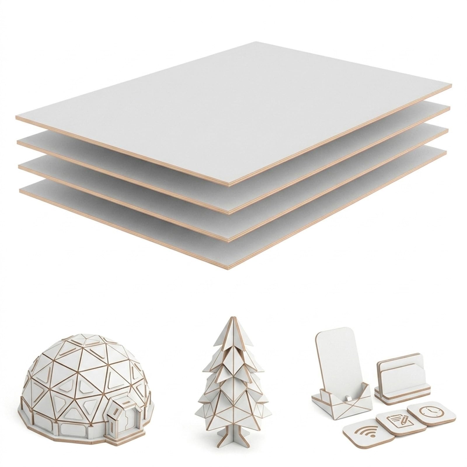 Creatorally White 3mm Plywood Sheets A4 297 x 210mm – Double-Sided Pre-Painted Coloured Plywood Sheets for Laser Cutting & Engraving (4 Pack)
