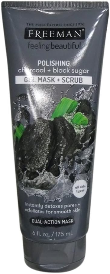 Freeman Feeling Beautiful Charcoal & Black Sugar Gel Mask and Scrub, 6-Ounce
