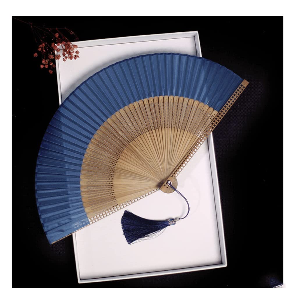 NZPOST folding fans Hand Held Folding Fans Chinese Fans Vintage Retro Style Handheld Fan with Tassel for Decoration Wedding Birthday s Hand Fans (Navy Blue)