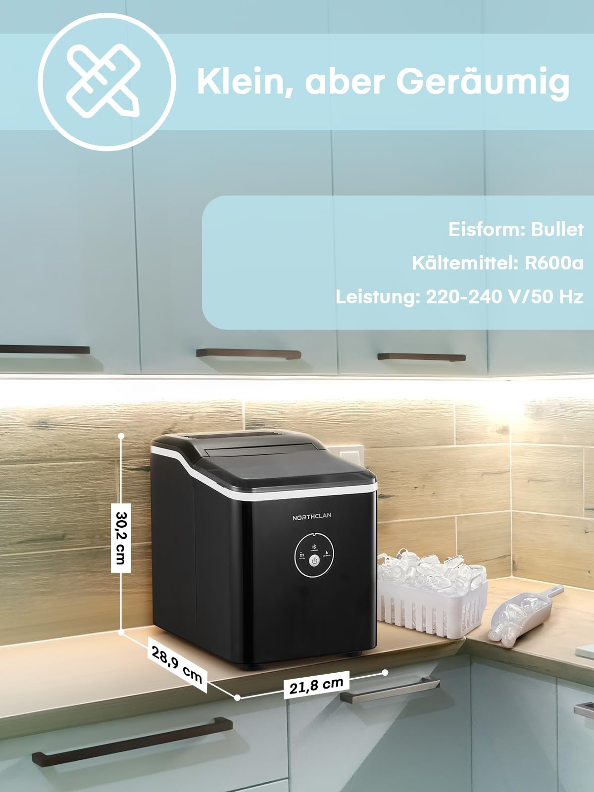 Eiswürfelmaschine 120W 14 kg 24 Stunden 9 Eiswürfel 6-8 Minuten Geräuscharmer Betrieb Ice Maker Dunkelgrau