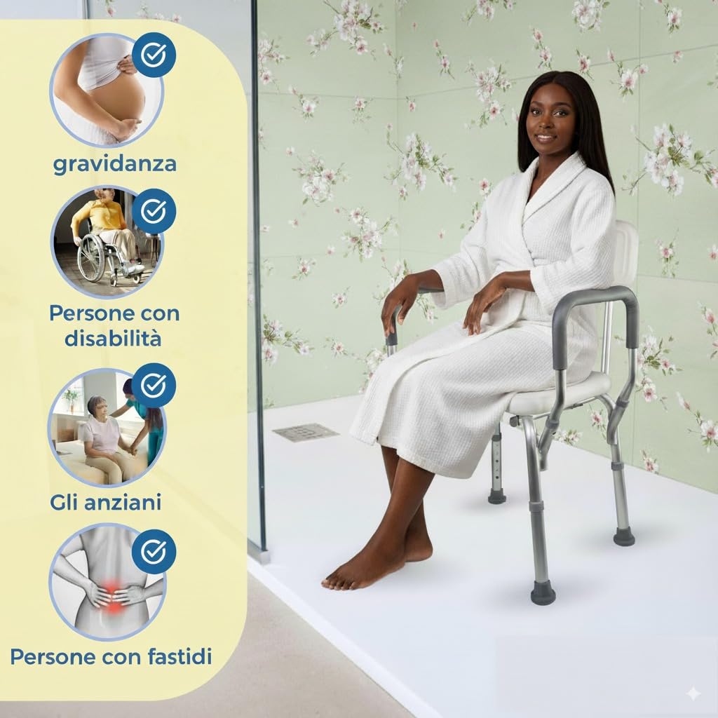 APP LIFE Sedia per Doccia, Dispositivo Medico di Classe I, Sedia per Anziani, Sedile Vasca da Bagno, Sedia Doccia, Sgabello Bagno