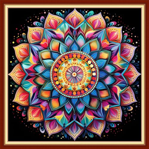 Image of Dooxvey Cross Stitch Kits for Adults Beginners - Full Range of Stamped Kits, 11CT Cross Stitch Patterns - Colorful Mandala, 18x18 inch
