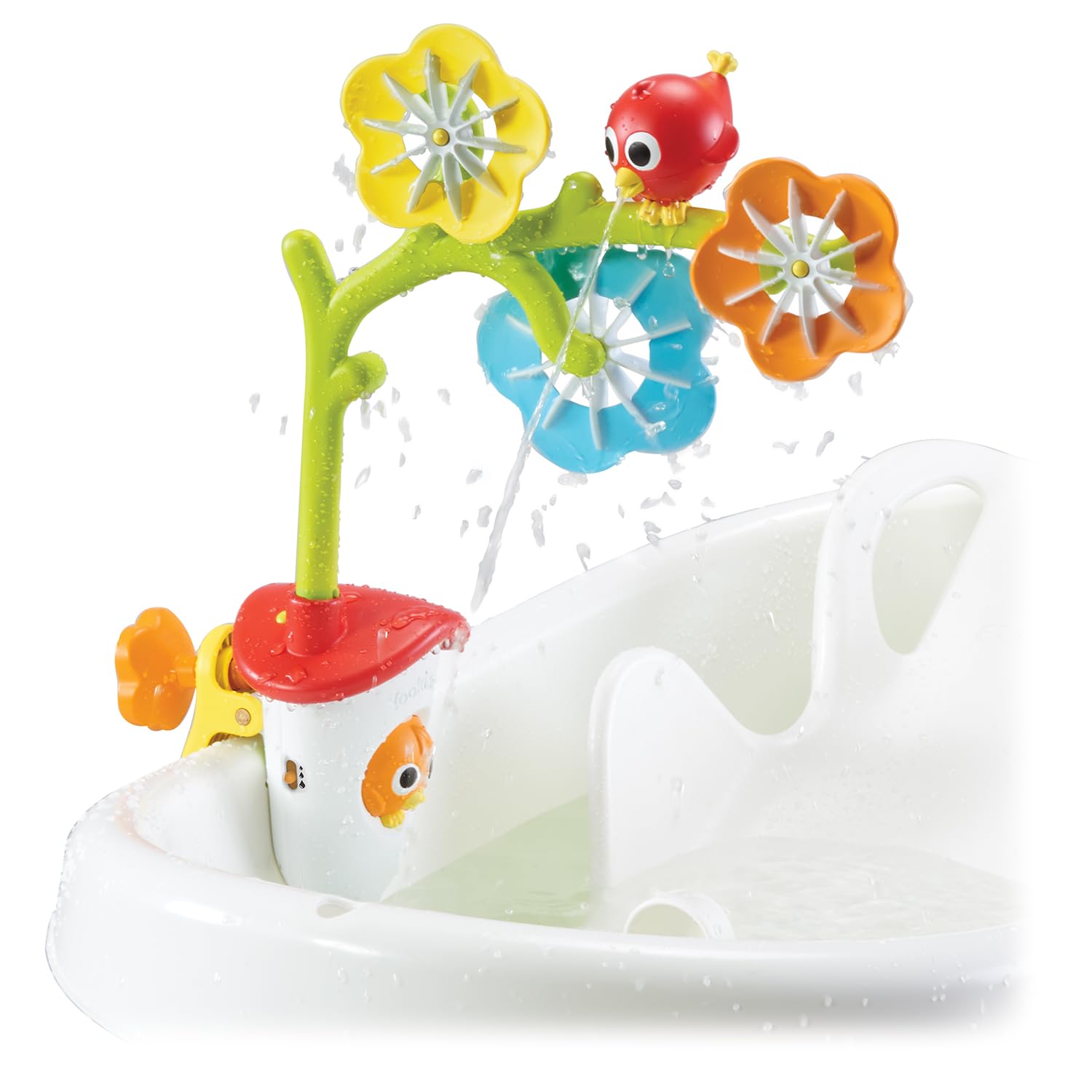 Baby Bath Mobile - Spinning Flowers and Swiveling Fountain for Newborn and Toddler Bath Time Sensory Development (Tub Not Included) - Attaches to Any Size Tub Wall - 0-2 yrs.