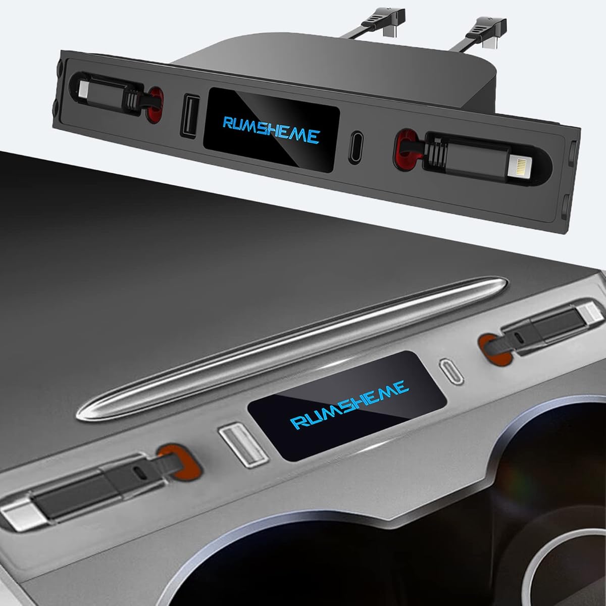 Indispensable 4-in-1 USB Hub for Tesla Model 3/Y 2021 2022 2023, Docking Stations Accessories with 2 Retractable Cable and 2 Ports,Compatible Docking Station of Center Console Smart Sensor