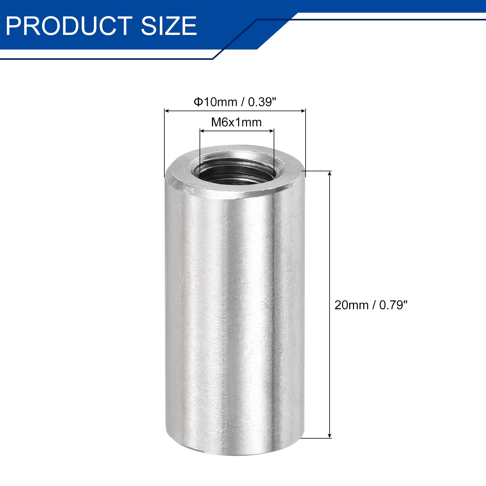 Uxcell M8x1.25mm Coupling Nuts – 12-Pack 304 Stainless Steel Round Connector Nuts, 10mm Length, For Rods & Threaded Pipes