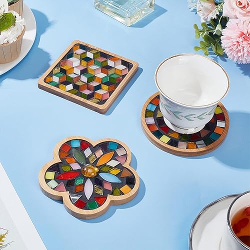Miniatura 6 de WEBEEDY Juego de 3 posavasos de mosaico de arco iris, piezas de vidrio de mosaico manchado, azulejos de mosaico de vidrio para manualidades,