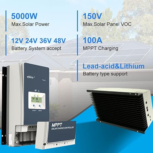100A MPPT Solar Charge Controller 12V/24V/36V/48V Auto, Max.PV 150V Solar Panel Regulator fit for Lead-Acid/Lithium/LiFePO4 Battery (Tracer10415AN) - Thumbnail 3