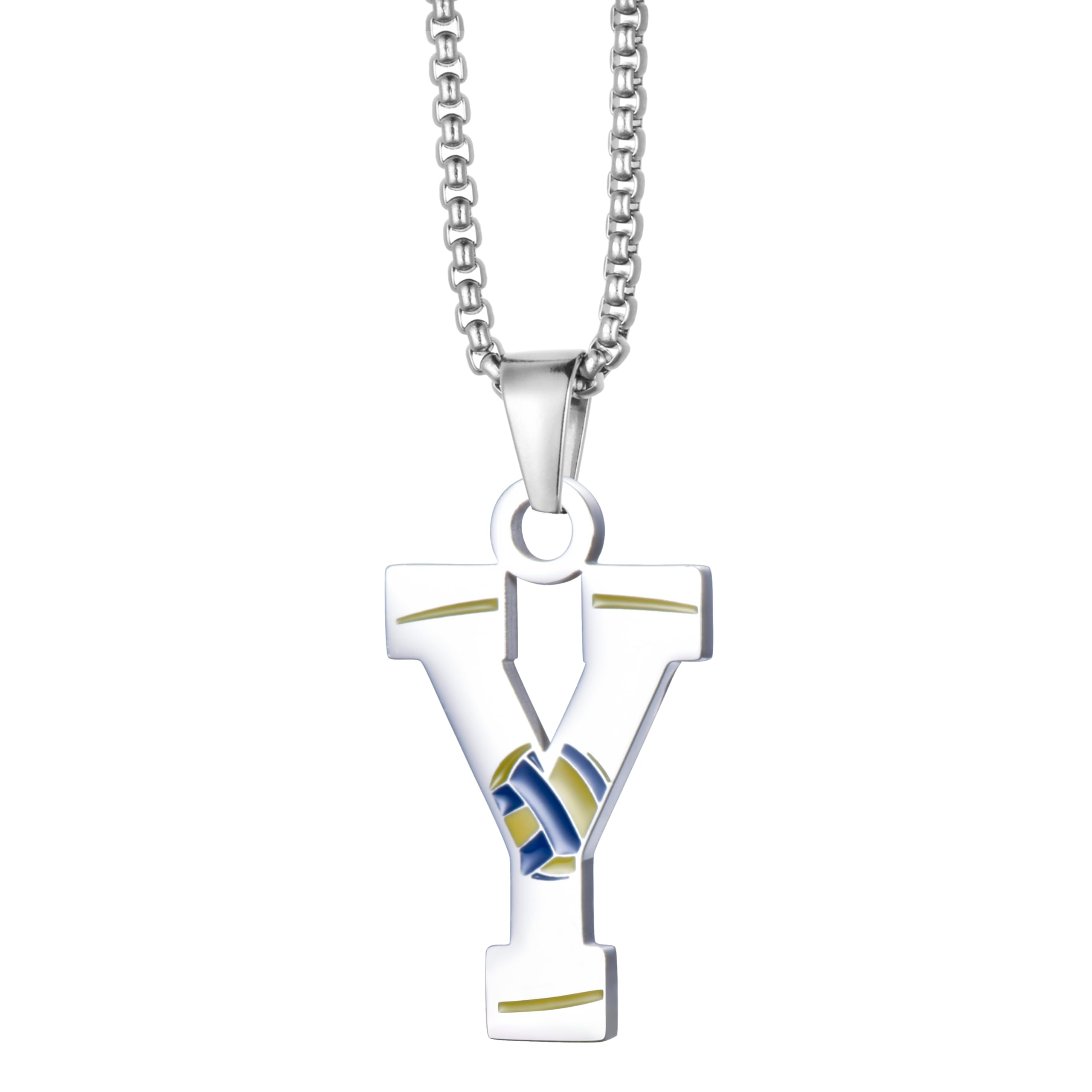 EZUY GNAY English Letter Volleyball Pendant Necklace A-Z Stainless Steel Jewelry Volleyball Initial Necklace With Chain Birthday Gift For Men&Women