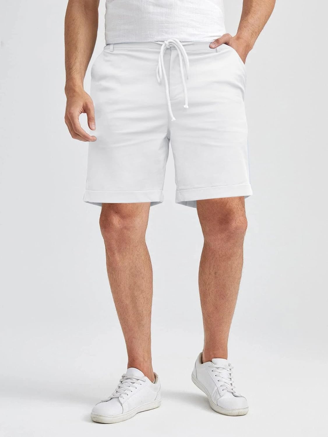 Men's Linen Casual Classic Short Elastic Waist Summer Beach Lightweight Board Slim-Fit with Pockets - Image 2