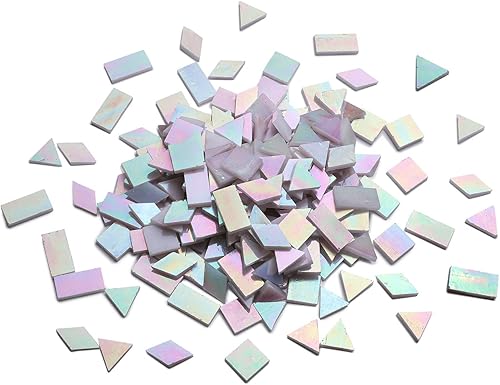 Lanyani Azulejos de mosaico de vidrieras iridiscentes para manualidades artísticas 200 piezas 4 formas mezcladas brillo rosa