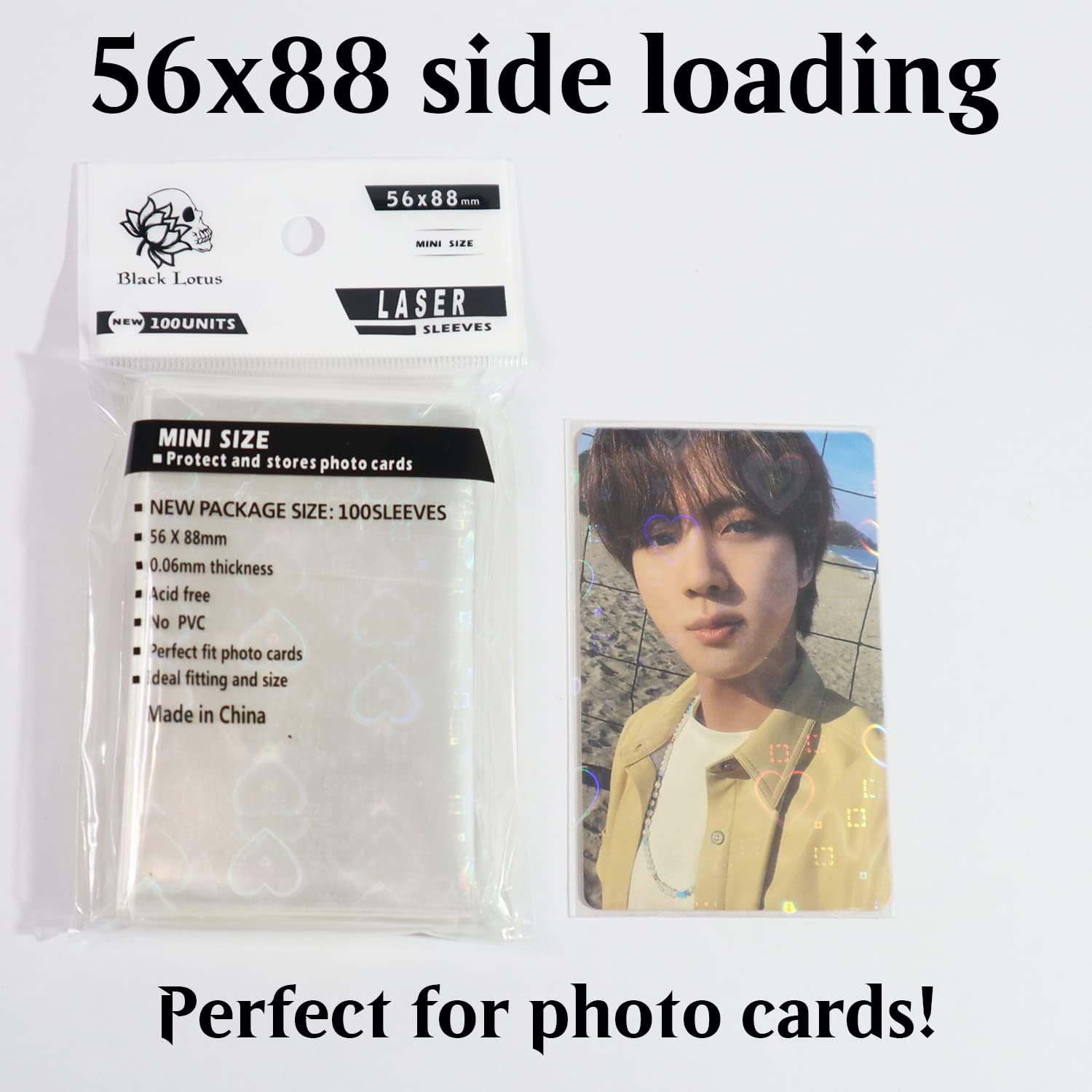 Black Lotus 100pcs/Lot Love Heart-Shape Laser Flashing Card Sleeves Trading Cards Film Magic Kpop Card Protector Holographic Foil Protective Cover (56x88mm), Clear
