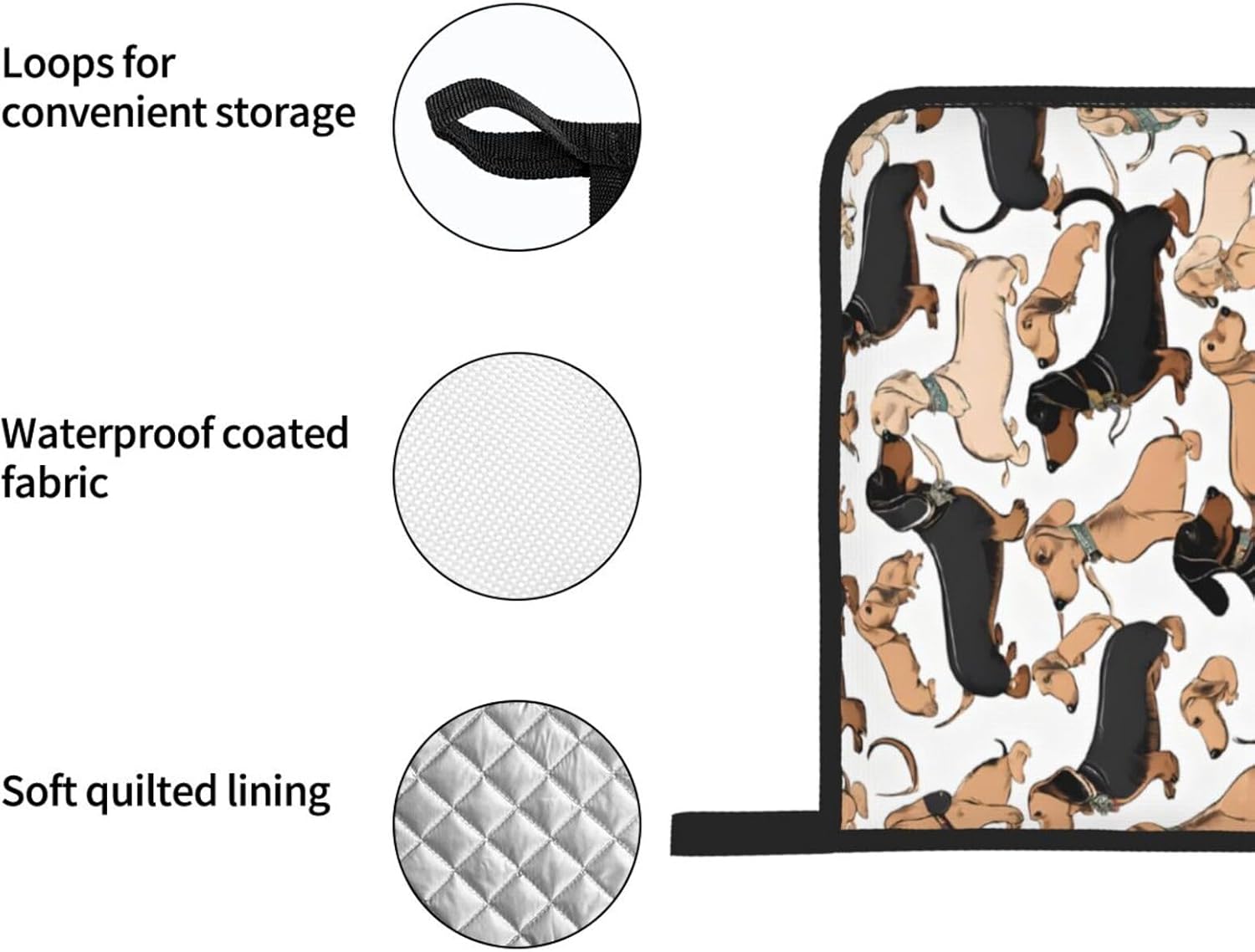 (Dachshund Floral) Baking 4-Piece Set: 2 Oven Mitts and 2 Pot Holders Heat Resistant Waterproof Hanging Loop for Kitchen Oven Grill Housewarming Gifts
