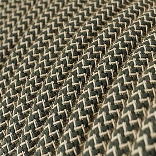 creative cables Natural & Charcoal Linen Chevron Covered Round Electric Cable - RD74-50ft, 3 x 18 AWG