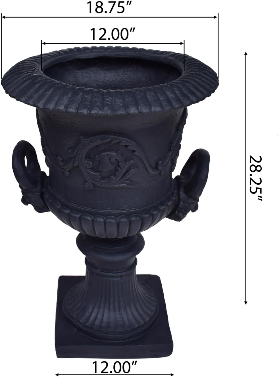 Elegant Black Magnesium Oxide Garden Planter Urns and Urn Planter for Flowers & Herbs - Lightweight Concrete, Indoor & Outdoor Use