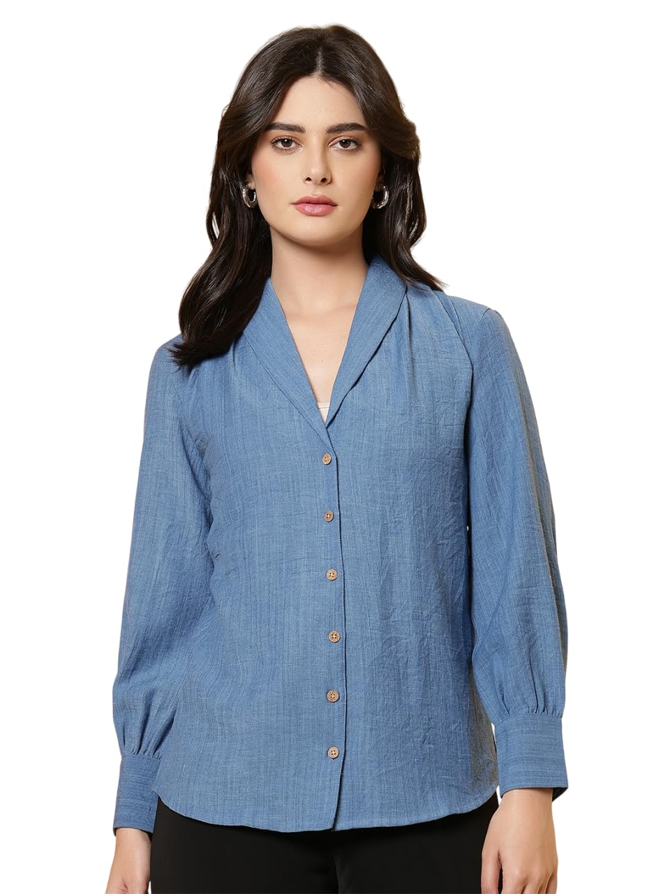Women's Regular Fit Textured Spread Collar Long Sleeves Opaque Cotton Casual Shirts-picture-58
