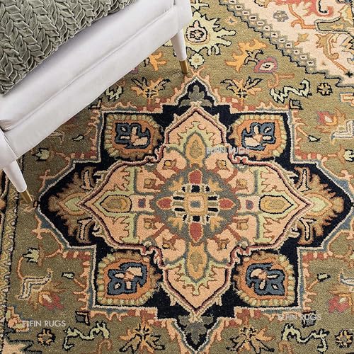 Image of 8x12 Ft Wool Tufted Carpet - Extra Large Handmade Wool Rug for Spacious Bedrooms & Living Rooms