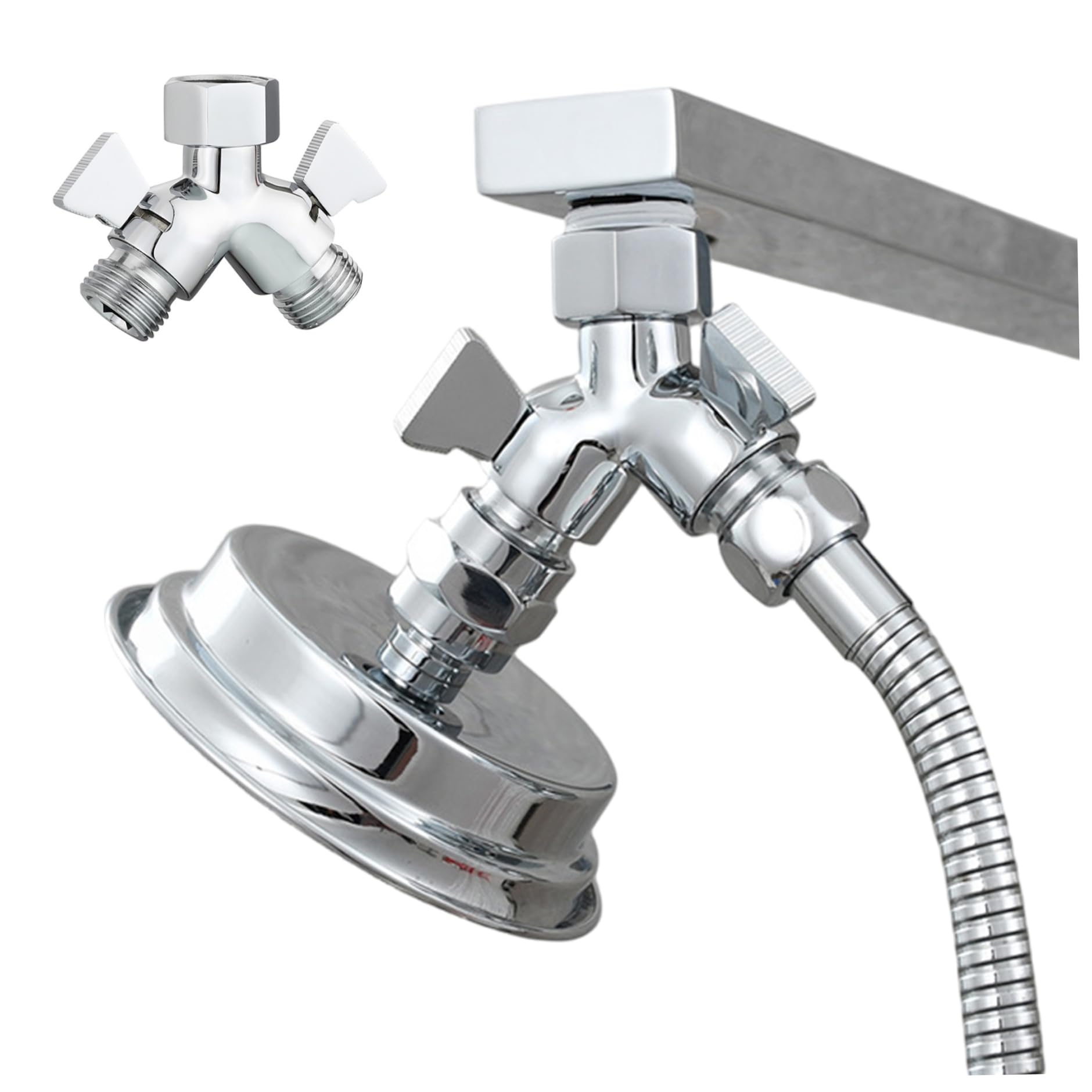Double interrupteur d'arrêt sur valve de séparation de pomme douche pour raccordement en Y