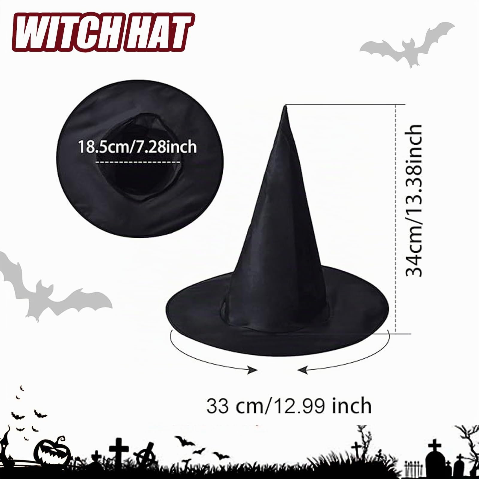2 Pcs Chapeaux de Sorcière pour Fête d'Halloween, Accessoires de Costume, Chapeau de Sorcière pour Enfants, Chapeau de Sorcier Pliable pour Halloween, Réunions de Famille, Taille Unique (Noir)