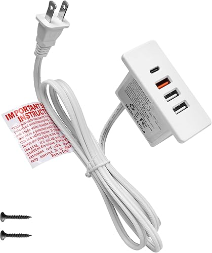Enchufe USB C con enchufe empotrado USB C Power Strip Outlet con carga rápida 4 puertos USB 20W montado en la cama escritorio mesa sofá (blanco)