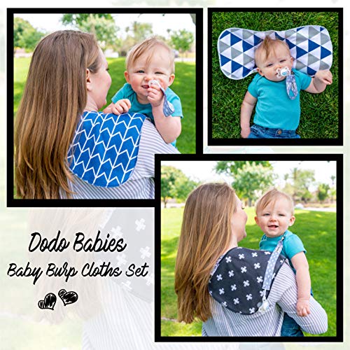 Dodo Babies 5-Pack Baby Burp Cloths - Soft, Absorbent Cotton Burp Cloths - Includes Pacifier Case and 2 Pacifier Clips - Colors: Black, Blue and Gray - Baby Essentials - Thumbnail 7