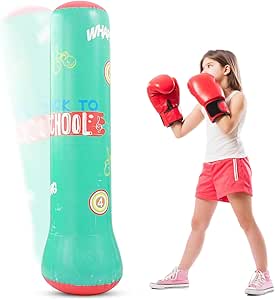 Sacco Da Boxe Per Bambini 160 Cm - Pungiball Da Terra Per Scaricare Energia E Rabbia - Nero Con Pompa - Foto 3