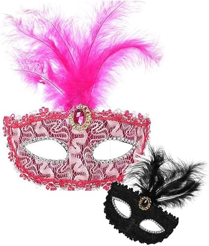 YHan Máscara de plumas para mujer, disfraz veneciano de Halloween, Mardi Gras, para fiesta, baile de graduación, accesorio divertido para cosplay