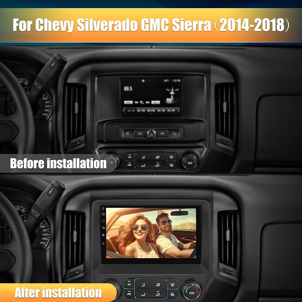 Qualcomm Android 13 Car Radio Stereo for Chevy Silverado GMC Sierra 2014-2018 4G RAM 64G ROM Carplay Android Auto Built-in Bluetooth 5.0 with Backup Camera