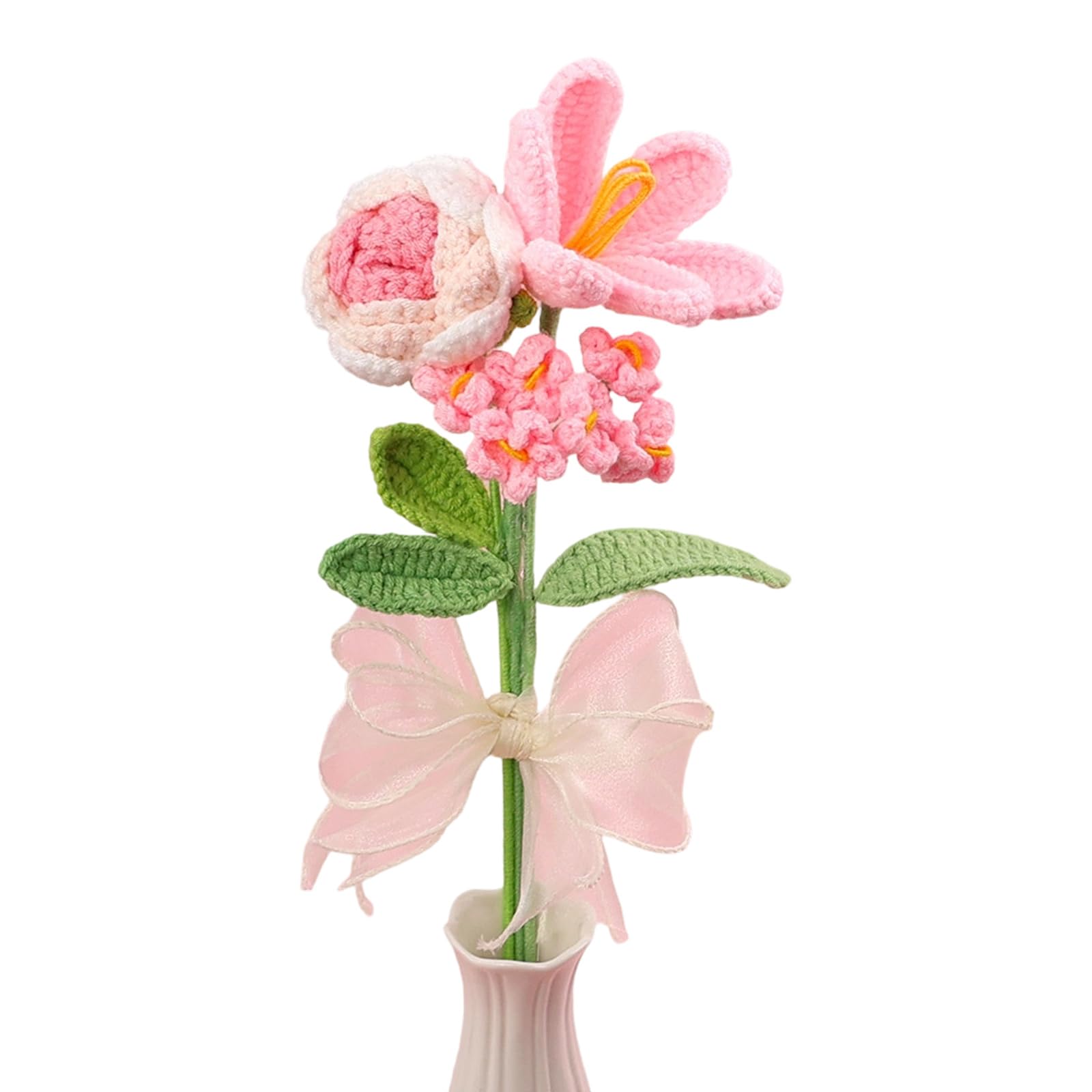 Msioytog Hand Knitted Wool Tulips Rose Flower Bouquet for Home Decoration and Gift Giving with Vibranting Color Wool Flower Arrangement