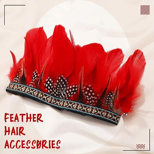 Miniatura 2 de Red Feather Headpiece Indian Costume Headdress Carnival Crown Headband for Women