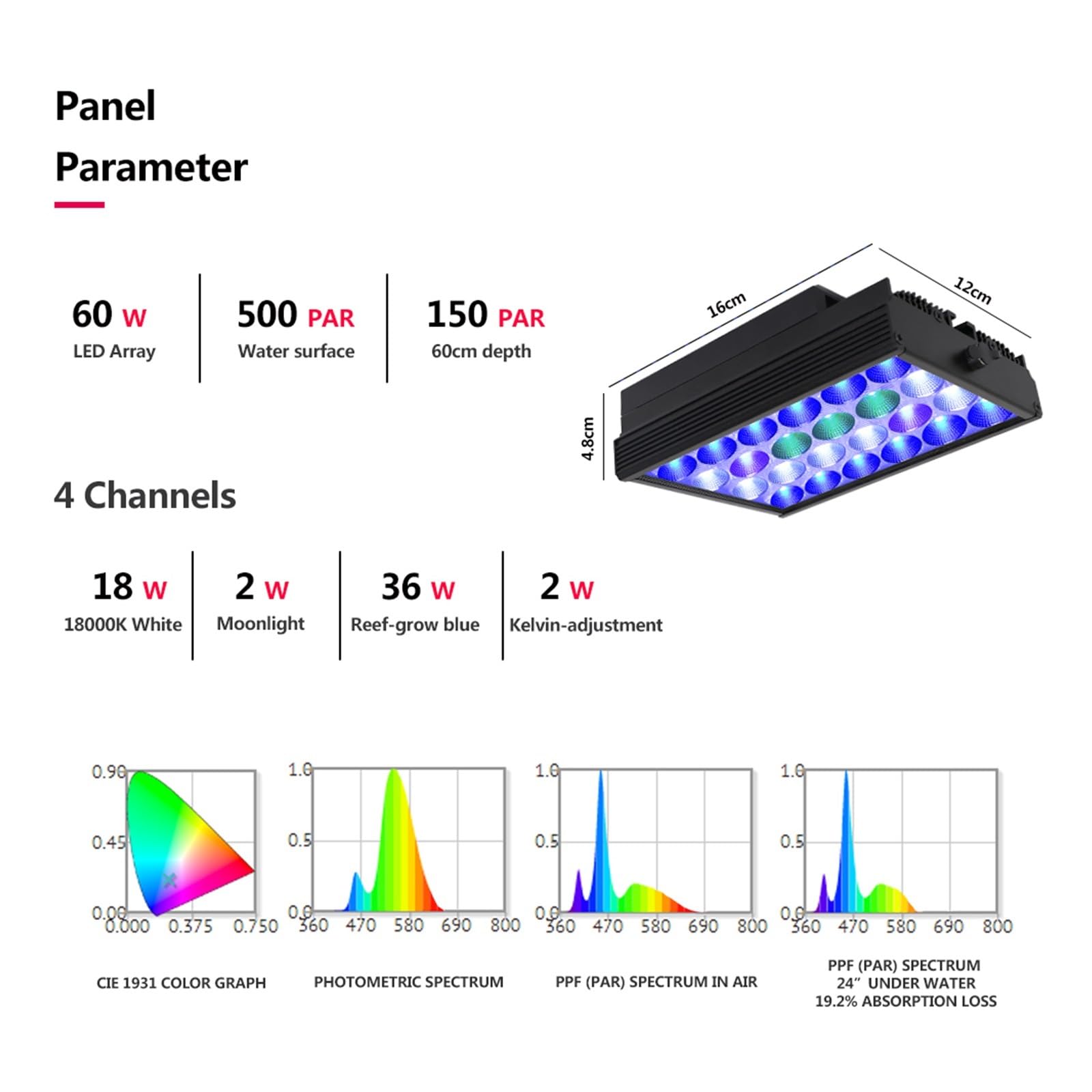 iluminación para acuarios Lámpara de acuario, luz de acuario marino, luz de acuario pequeña de 60 W for mini tanque de acuario de coral de arrecife de 40 cm-60 cm para acuario plantado
