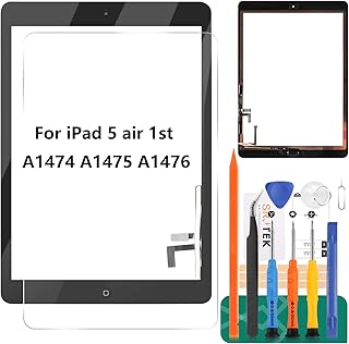 SRJTEK Screen Replacement For iPad 5 air 1st Gen A1474 A1475 A1476 Screen Replacement Touch Digitizer Glass Sensor Assembly - Home Button Camera Holder Pre Installed Adhesive Stickers Black