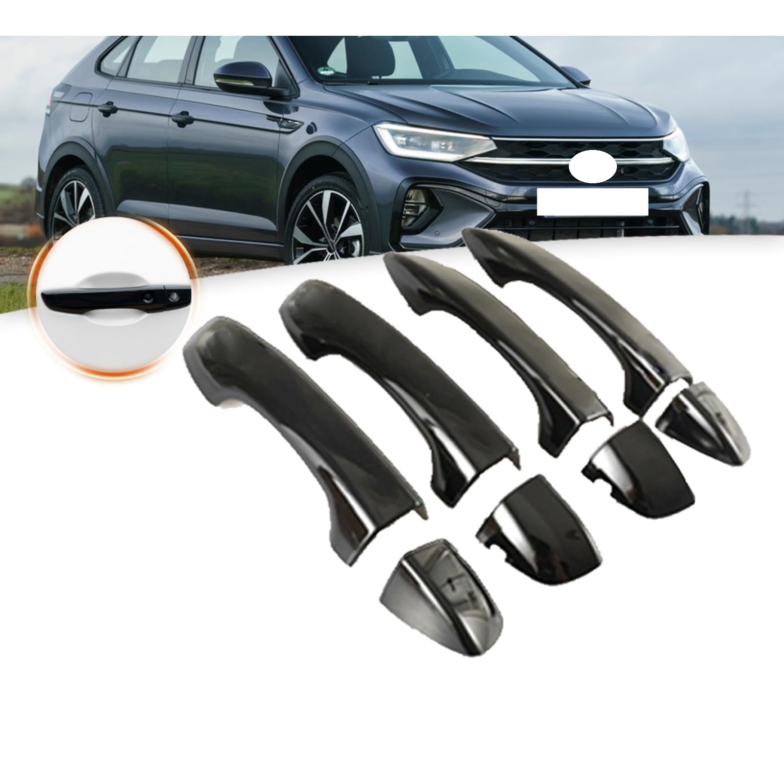 Protection de poignée de porte noir brillant pour VW Taigo anti-rayure