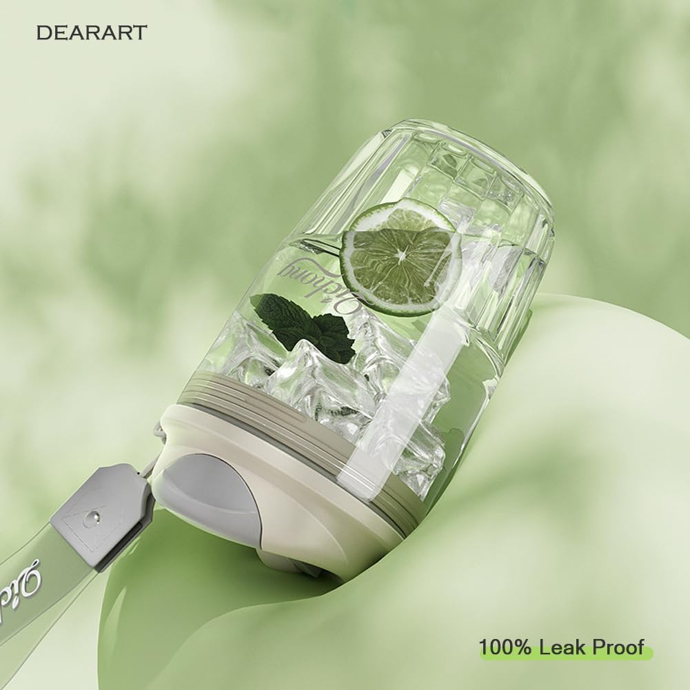 DEARART 14oz Coffee Cup Water Bottle Cute Design, One Hand Leak Proof TRITAN Material, Narrow Spout Clear Bottle with Buckle, Suit Office School Yoga Travel, White - Image 2