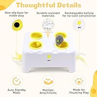 Vista 2 de Interactive Cat Toy for Indoor Cats, 3 Modes Feathers Toy, Rechargeable 4 Holes Mole Cat Toys, Cheese Box for Kitten, 4 Accessories (White)