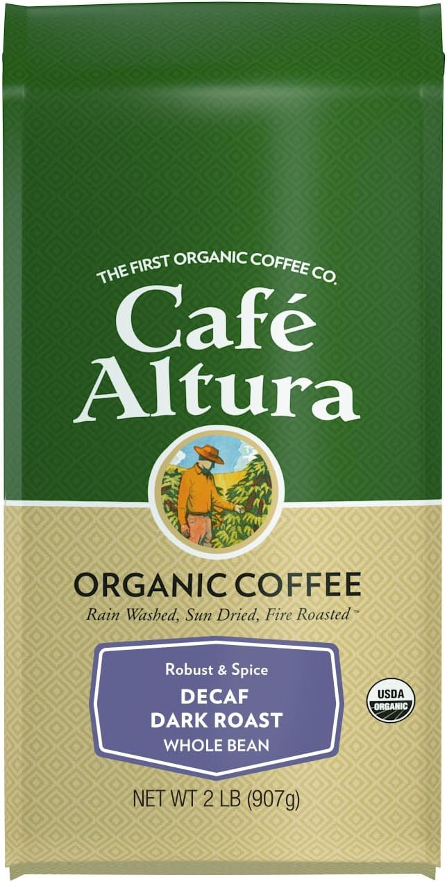 Cafe Altura Whole Bean Organic Coffee, Dark Decaf Roast, 2 lb Bag