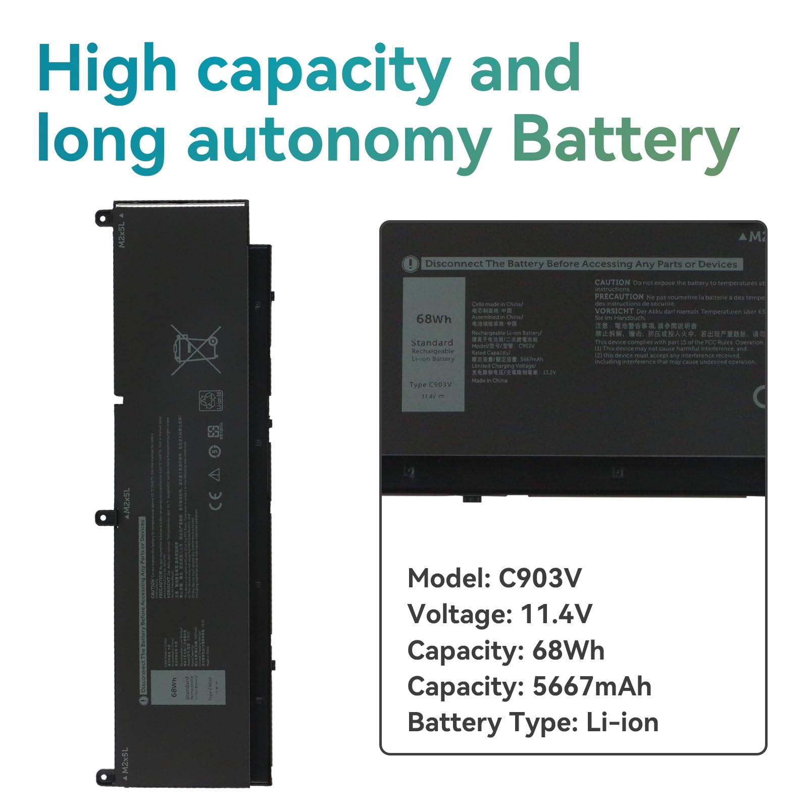 68Wh C903V Batterie pour Dell Precision 7550 7560 7750 7760 Mobile