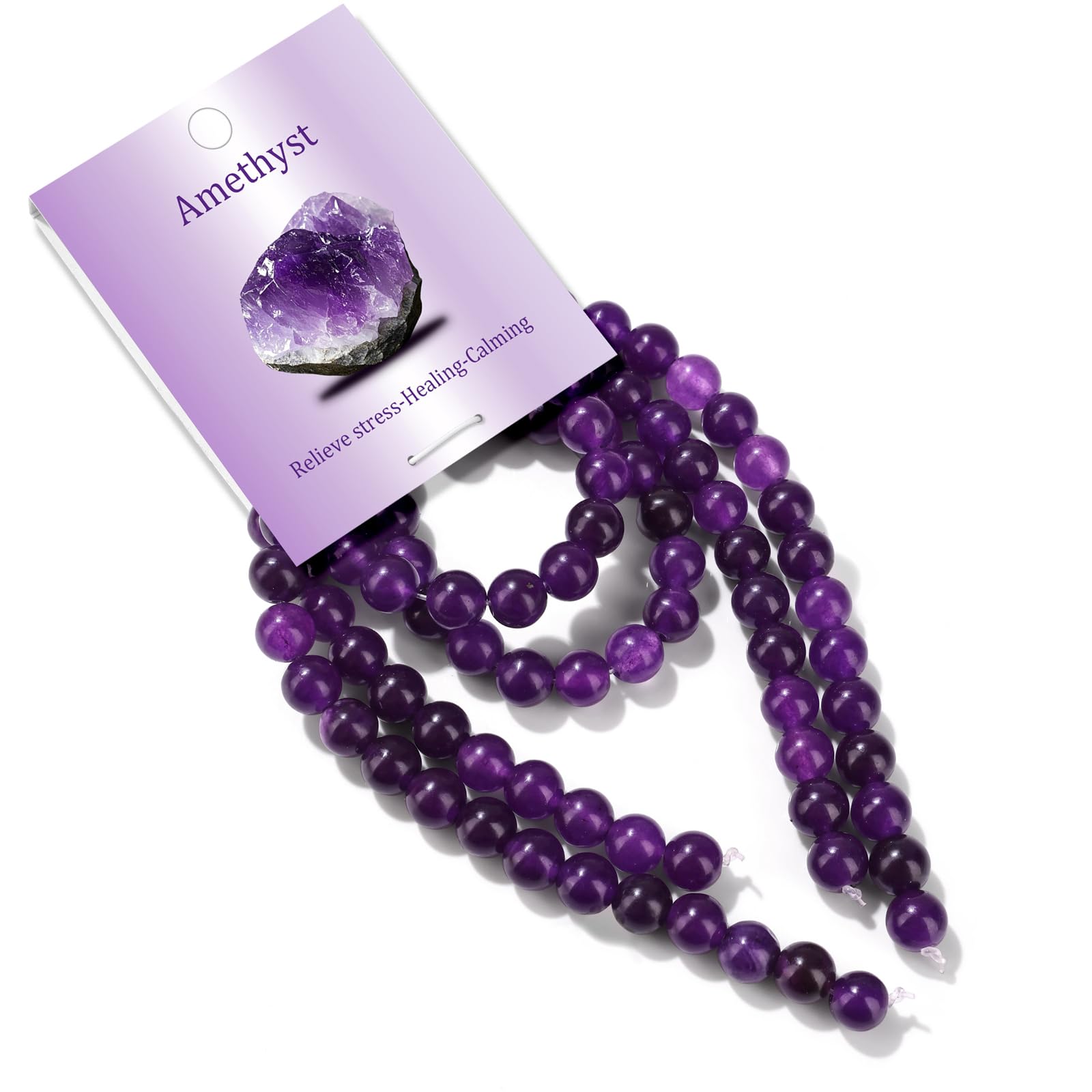 Risyfjew - 100 cuentas de amatista natural de 8 mm, piedras preciosas redondas sueltas para hacer joyas, cuentas de cristal de chakra para pulseras, collares, pendientes, suministros para hacer 100 hebras