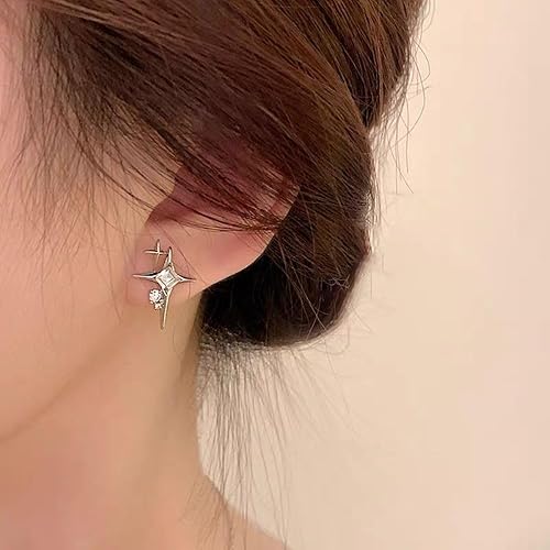 Miniatura 3 de Aretes de estrella para mujer, hipoalergénicos de plata de ley 925, aretes de estrella, Plata, Circonia cúbica