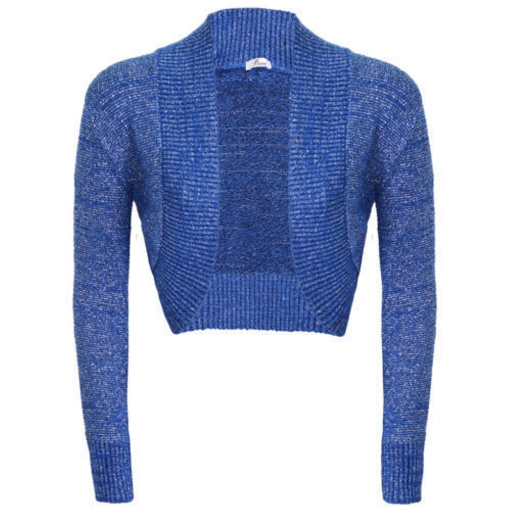 New Ladies Womens Long Sleeve Shiny Knitted Metallic Lurex Shrug Bolero Cardigan Top Size 8-58