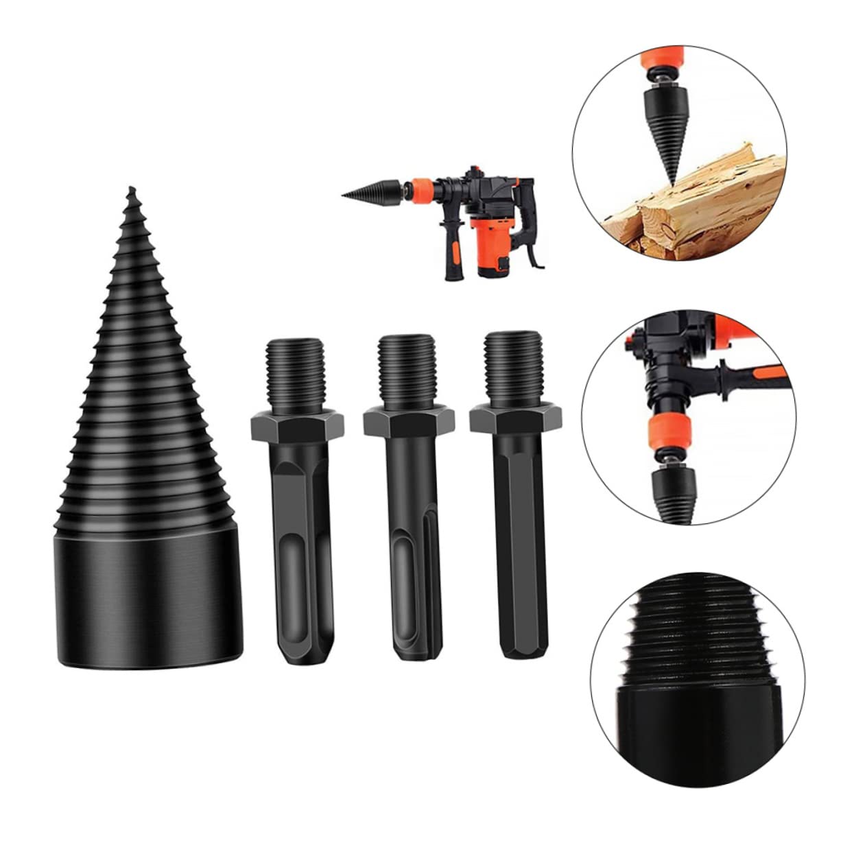Kisangel Broca Cónica para Partir Madera de Acero Alto de 45mm con Mango Redondo, Herramienta para Carpintería y Leña Adecuado para Uso en Hogar y Granja