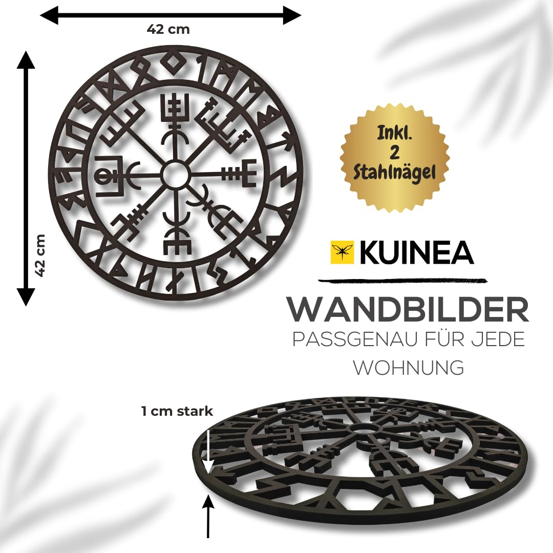 KUINEA Wikinger Kompass Wand Ø 42cm Anthrazit Vegvisir Mittelalter Deko
