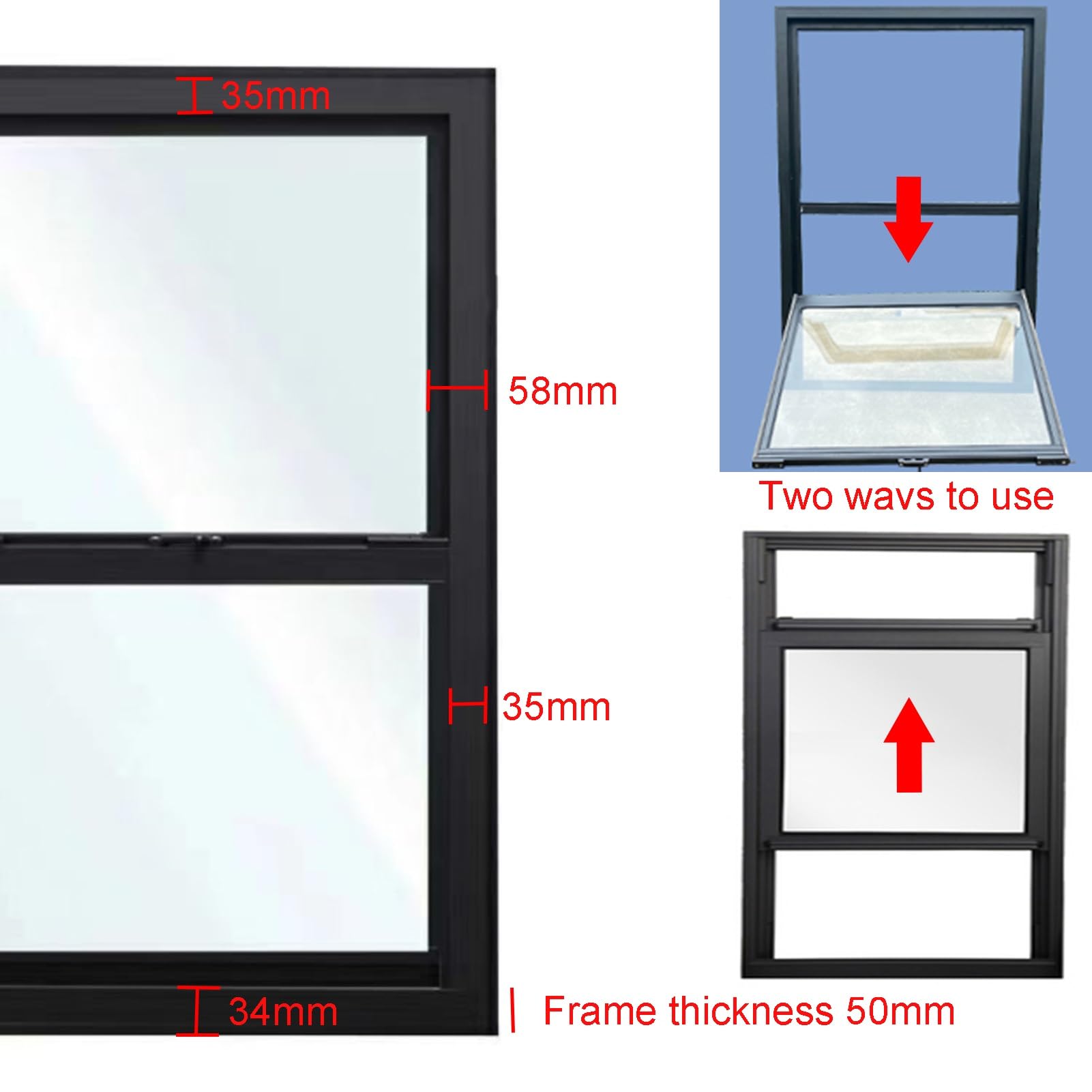 Finestra Ventilazione, Fascia Scorrevole Verticale Inclinazione Inferiore in Lega Alluminio Kit Finestre Isolate Ventilazione Vetro Temperato Capannoni, Casette Gioco(40x70cm)